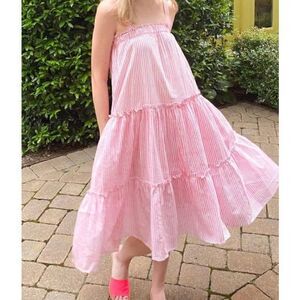 Grace Holiday Pink and White Stripe Tiered Dress NWT Sz. XS